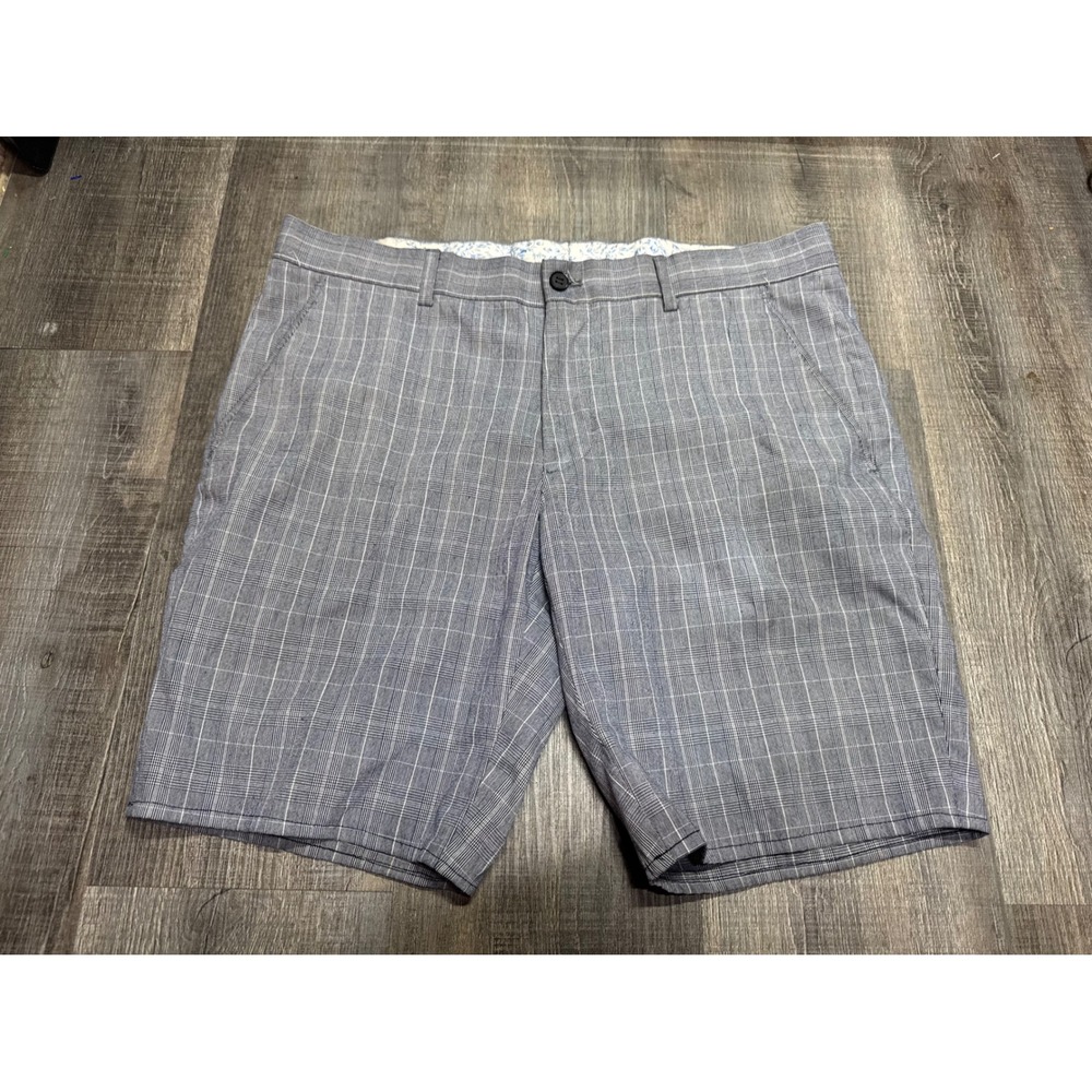 Zara Man Blue Plaid Glen Check Shorts Mens Size 31 Flat Front Casual Summer